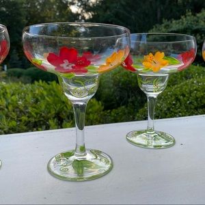 Set of 4 Hand Painted Margarita Peony Glasses NEW